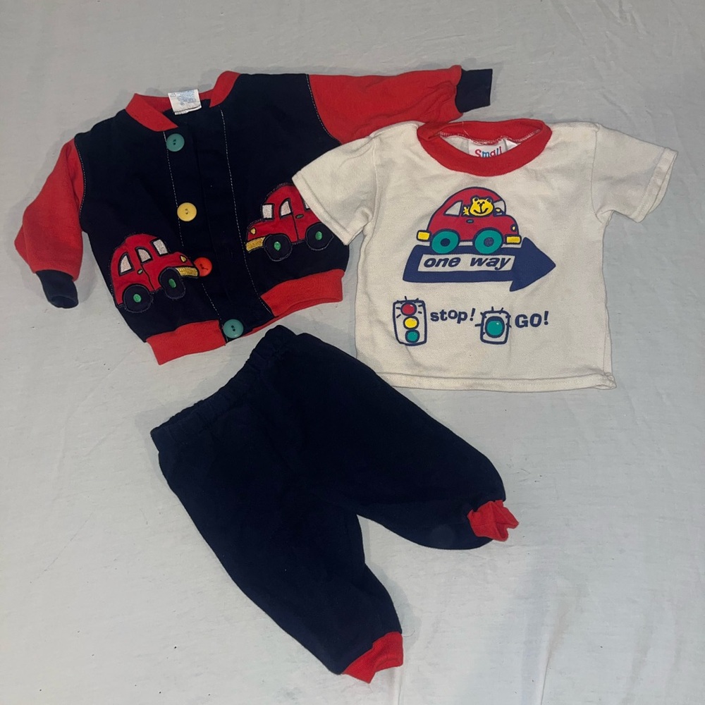 Baby Vintage 90s Small Steps 3 Piece Set Boy 12 Months Jacket Pants T-Shirt